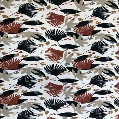 Pamuk Baskılı Keten Kumaş Yapraklı Desenli - 1