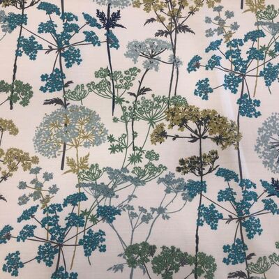 Pamuk Baskılı Keten Kumaş Yeşil Çiçekler - 1