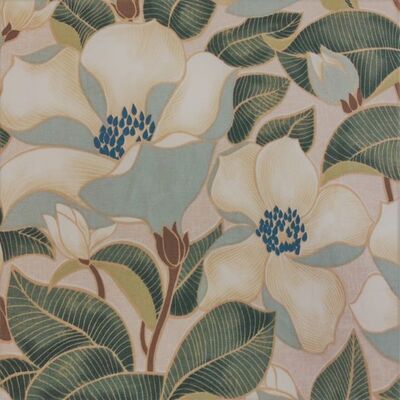 Pamuk Baskılı Keten Kumaş Yeşil Yaprak - 1