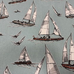 Pamuk Baskılı Keten  Yelken Desenli Kumaş 