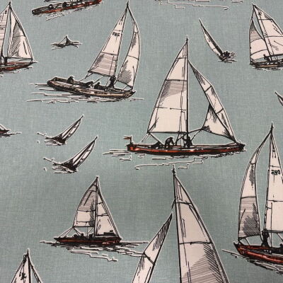 Pamuk Baskılı Keten Yelken Desenli Kumaş - 1