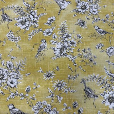 Pamuk Baskılı Keten Kuş Desenli Kumaş 09 - 1