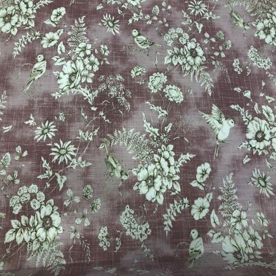 Pamuk Baskılı Keten Kuş Desenli Kumaş 7 - 1