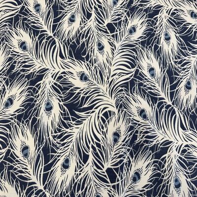 Pamuk Baskılı Keten Mavi Göz Desenli Kumaş - 1