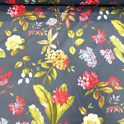 Pamuk Baskılı Keten Nar Çiçeği Desenli Kumaş - 1