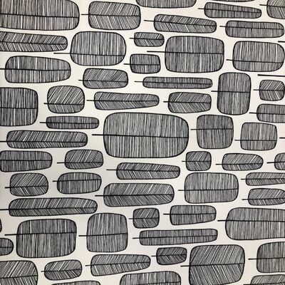 Pamuk Baskılı Keten Siyah Desenli Kumaş - 1