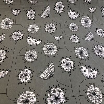 Pamuk Baskılı Keten Siyah Tarak Desenli Kumaş - 1