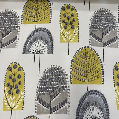 Pamuk Baskılı Keten Sarı Desenli Kumaş - 1