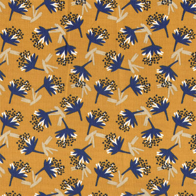 Pamuk Baskılı Keten Yaprak Desenli Kumaş - 1